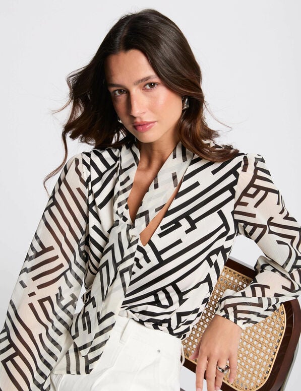 top manches longues imprime blanc femme Top manches longues imprimé blanc femme