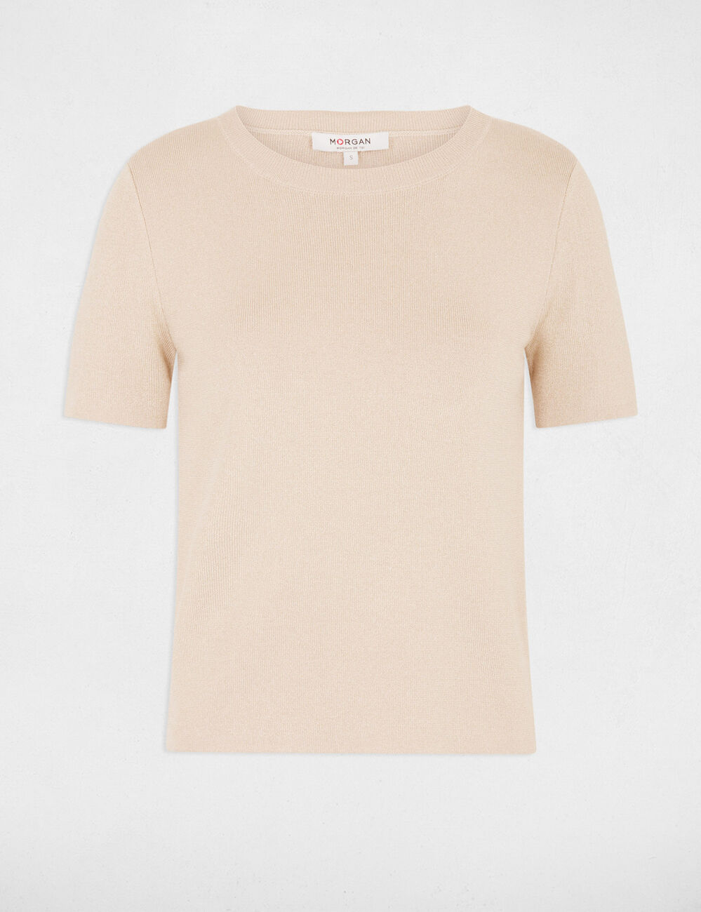 Pull col rond beige femme