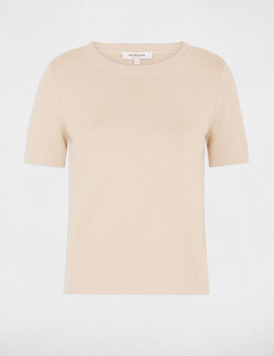 Pull col rond beige femme