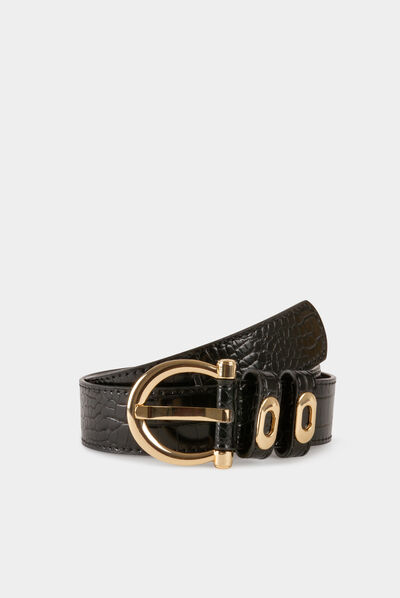 Ceinture aspect croco noir femme