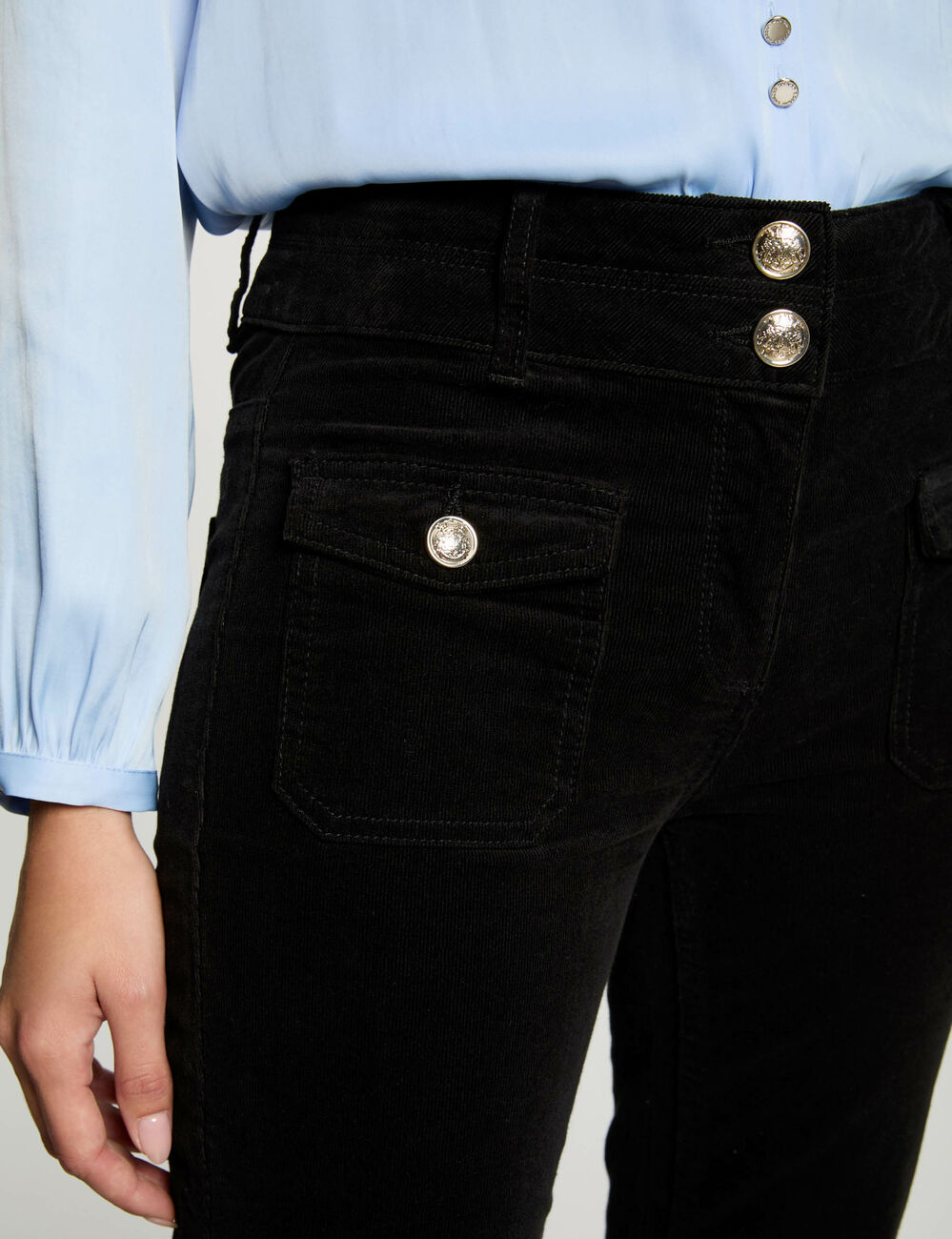 Pantalon ajusté velours noir femme