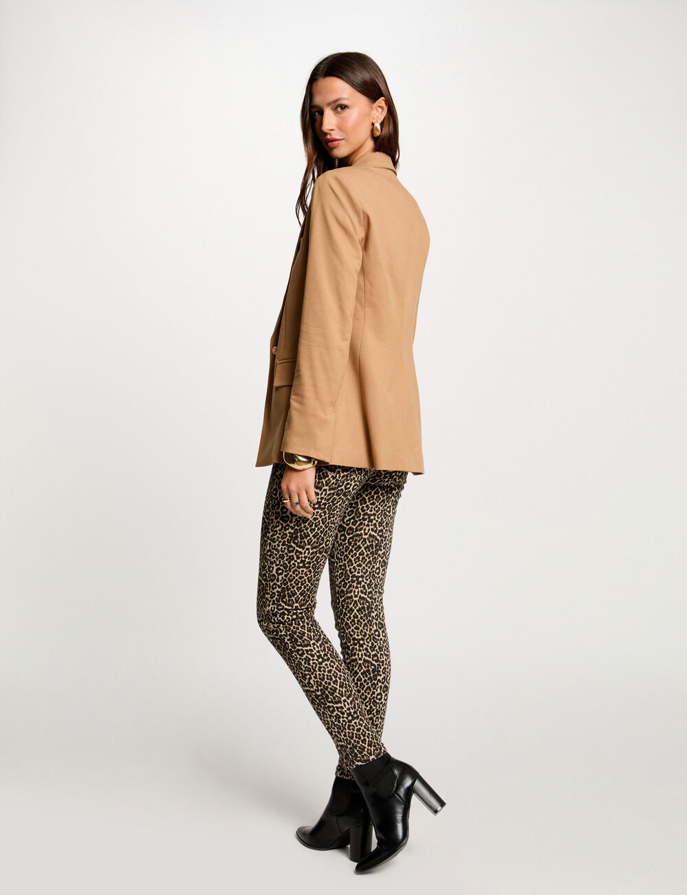 Blazer court boutonné camel femme