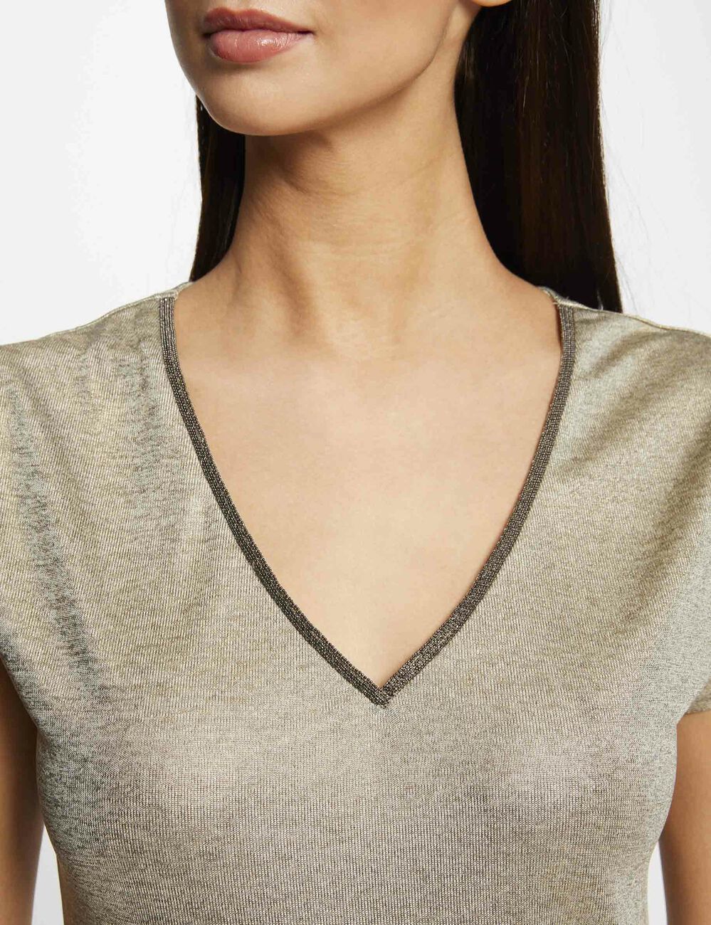 T-shirt manches courtes m&eacute;tallis&eacute; dore femme