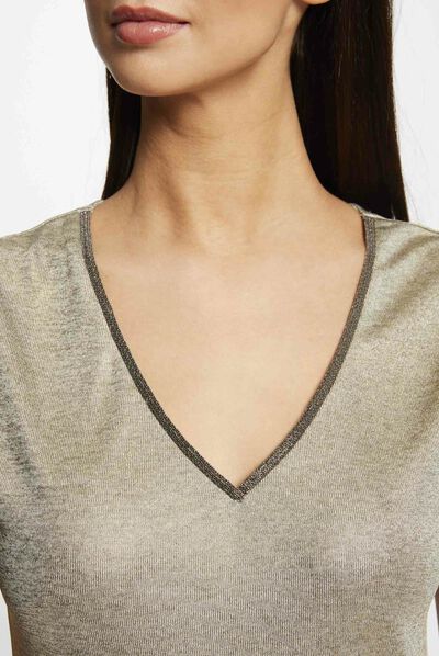 T-shirt manches courtes métallisé dore femme