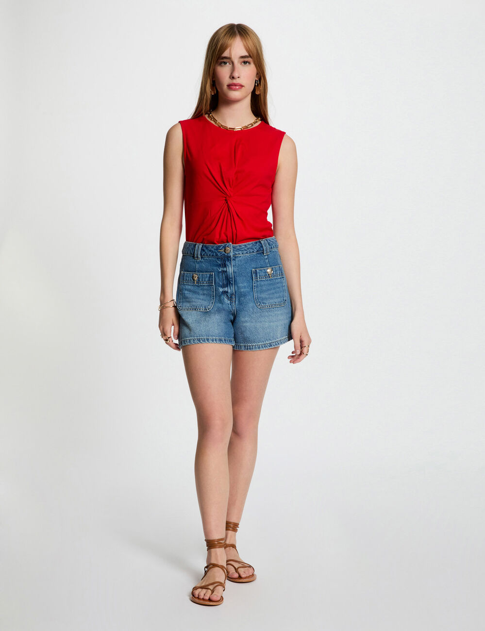 T-shirt sans manches rouge femme