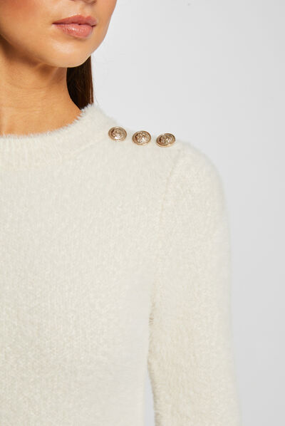 Robe pull ajustée maille duveteuse ivoire femme