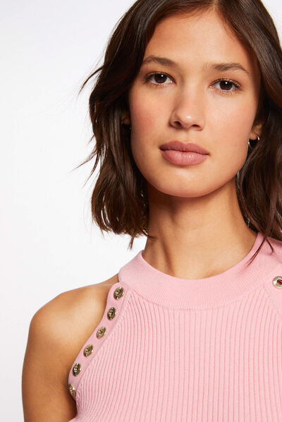 Pull débardeur avec encolure américaine rose femme