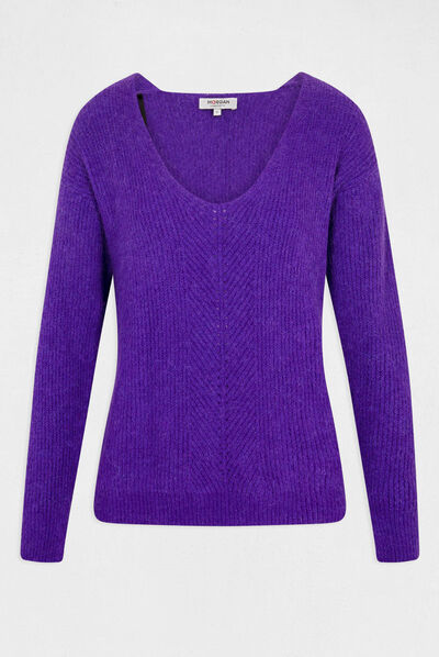 Pull manches longues avec col en V violet femme