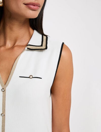 Robe tricot col &agrave; revers blanc femme