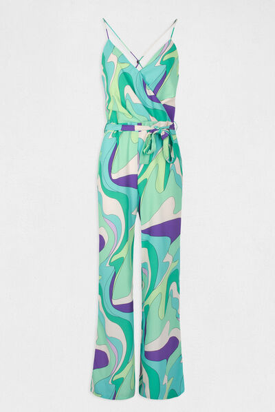 Combinaison jambe large imprimé abstrait multico femme
