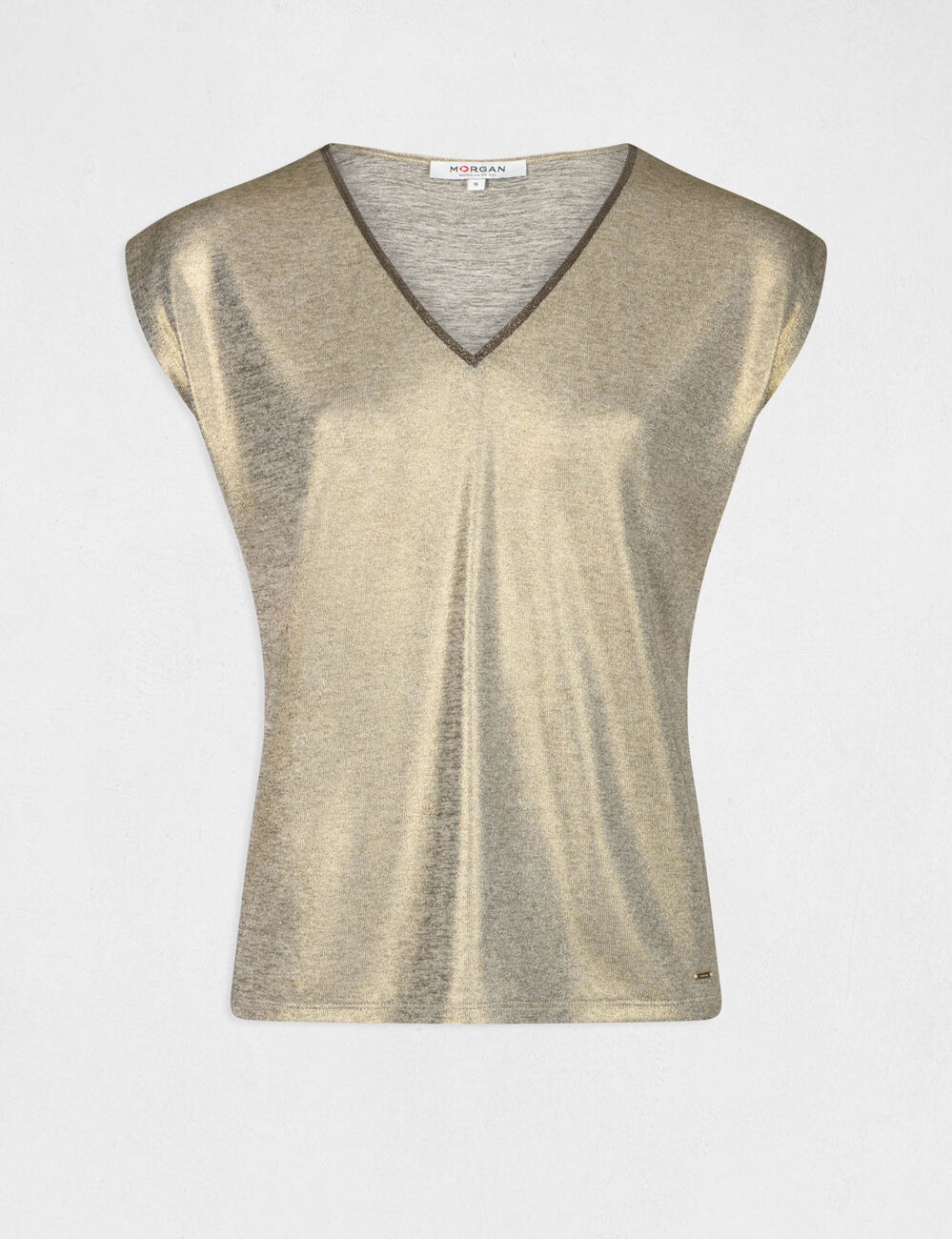 T-shirt manches courtes m&eacute;tallis&eacute; dore femme