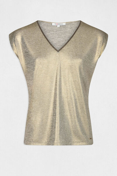 T-shirt manches courtes métallisé dore femme