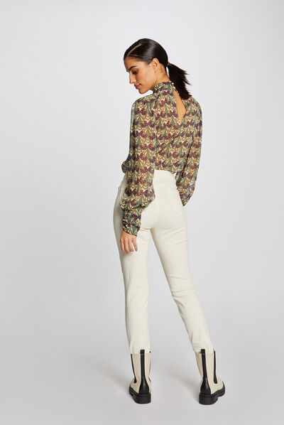 Pantalon skinny taille haute ivoire femme