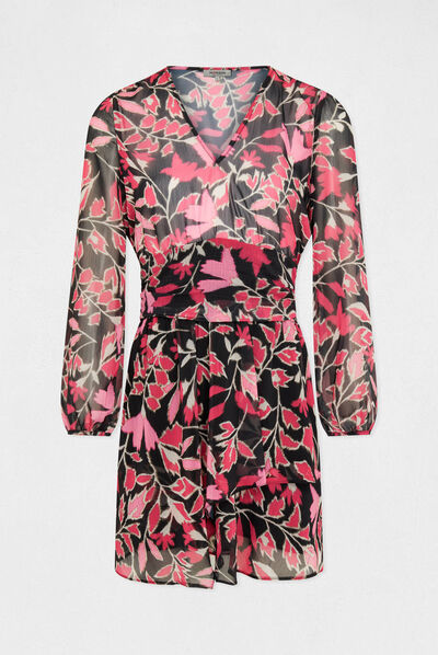 Robe droite drapée imprimé végétal multico femme