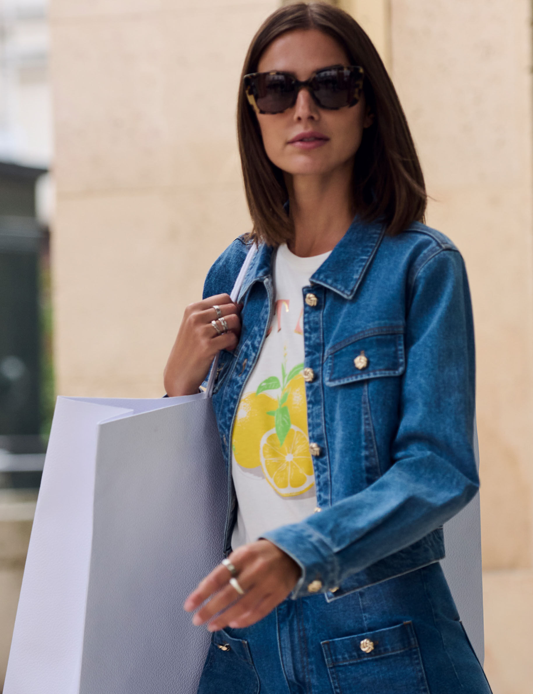 Veste jean cropped stone femme - vue 1