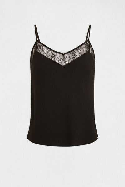 Blouse bretelles fines à dentelle noir femme