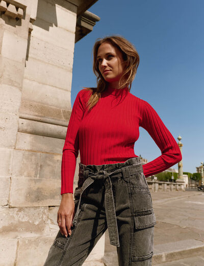Jeans cargo slim 7/8ème gris moyen femme