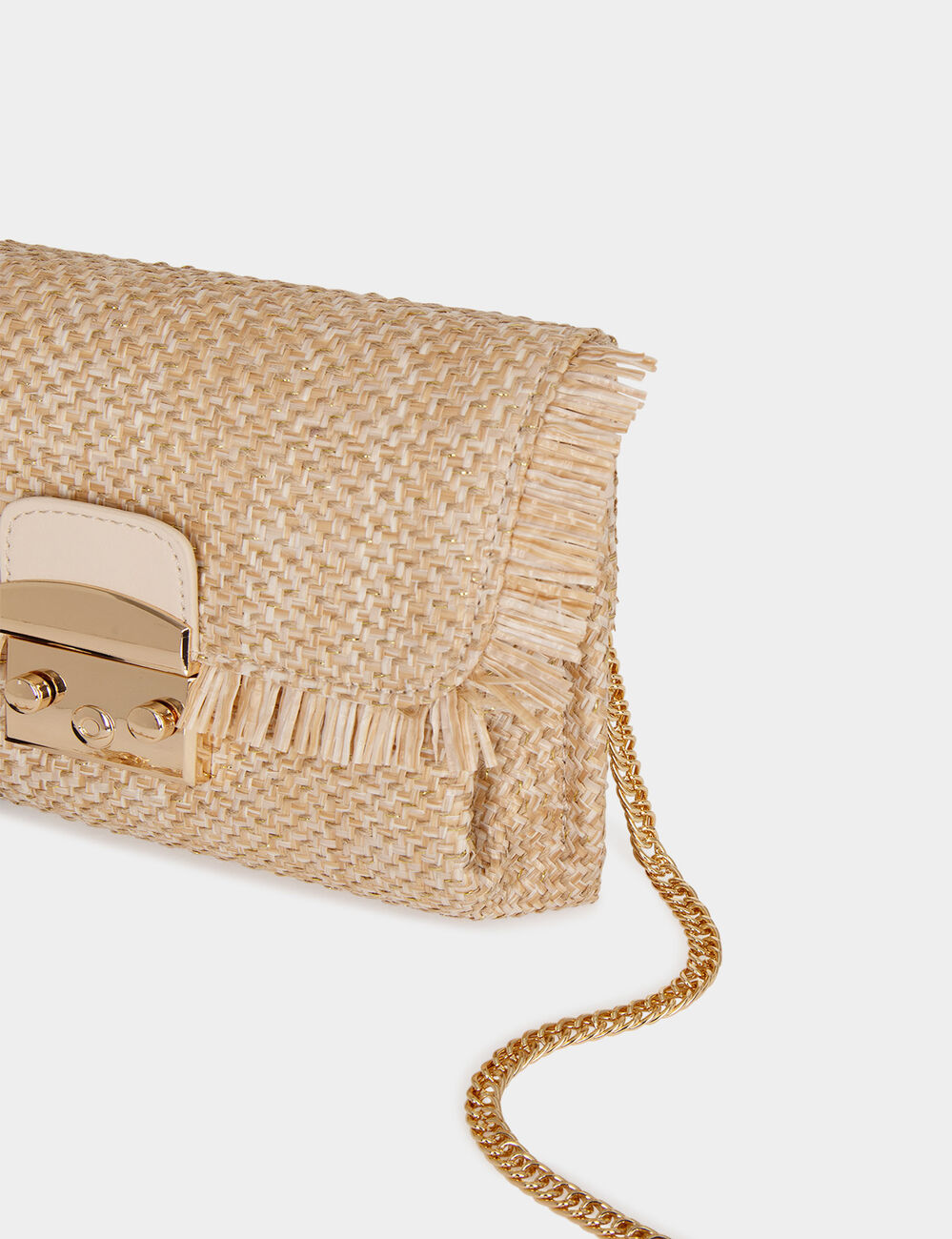 Sac tress&eacute; &agrave; franges sable femme