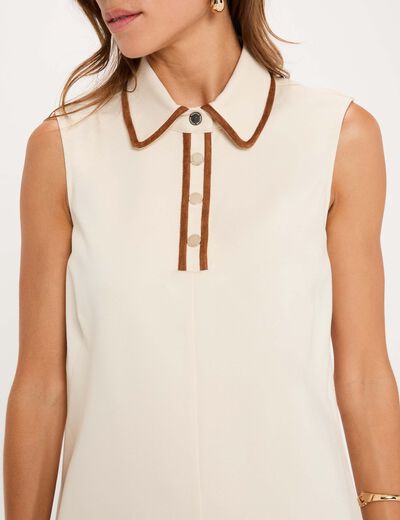 Robe courte col &agrave; revers ivoire femme