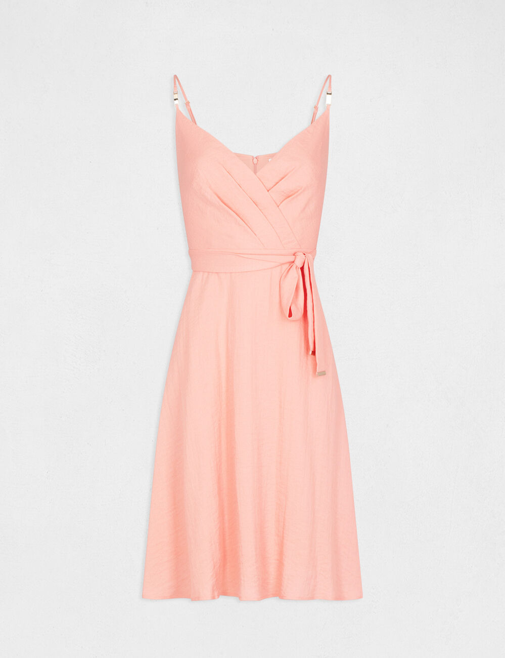Robe évasée à bretelles ceinturée rose pale femme