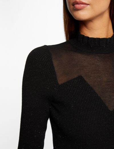 Pull manches longues à col montant noir femme