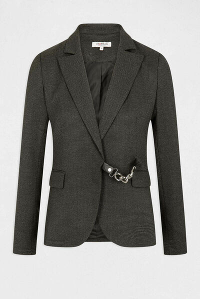 Veste city droite à détail chaîne gris anthracite femme
