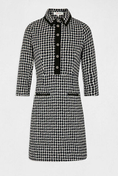 Robes manches 3/4 boutonnée à l'avant marine femme