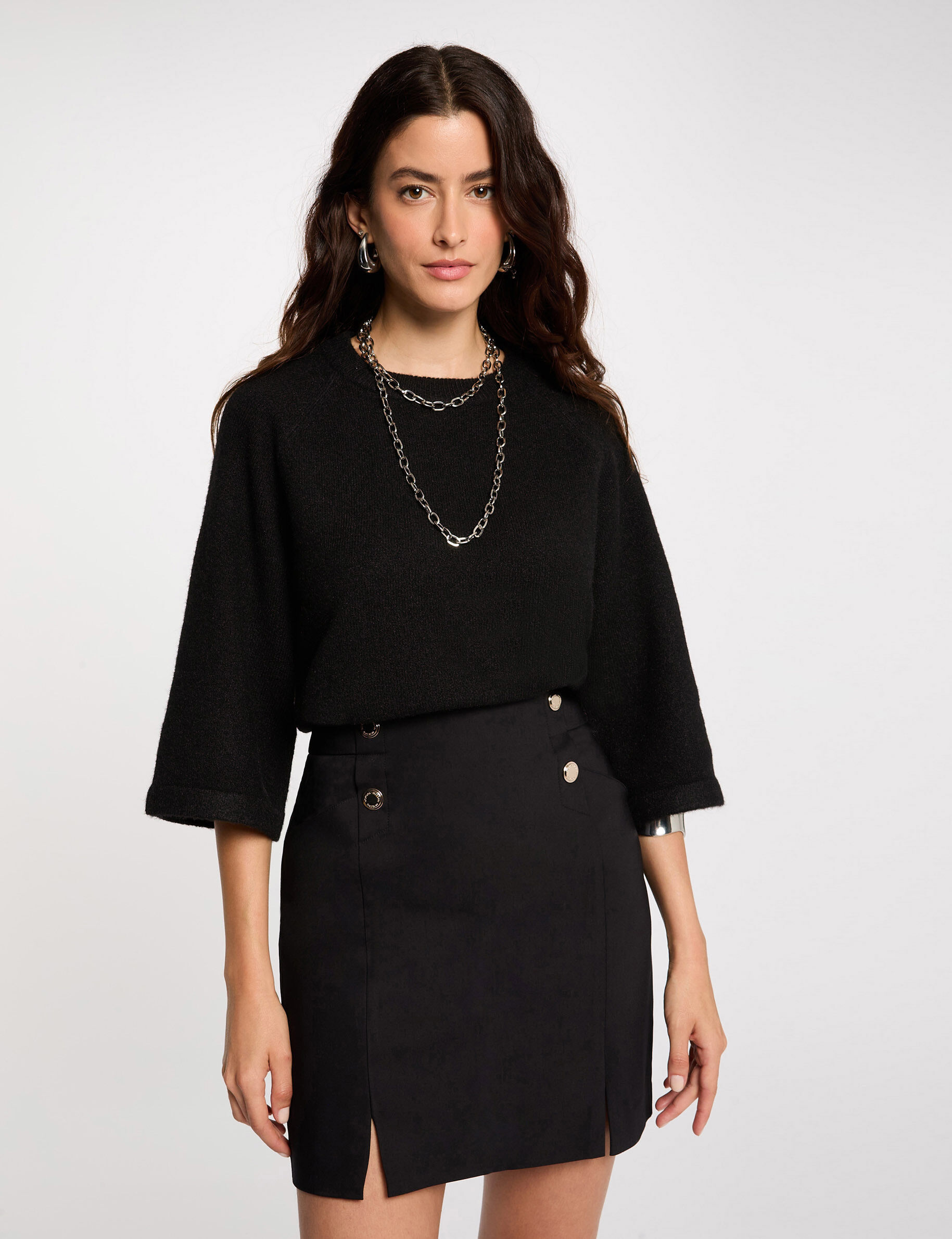 Jupe courte à boutons noir femme Jupe courte à boutons noir femme