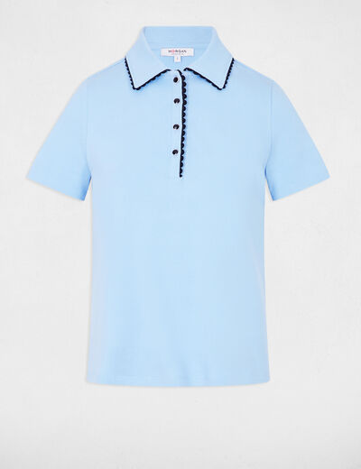 Top cintr&eacute; col &agrave; revers bleu clair femme