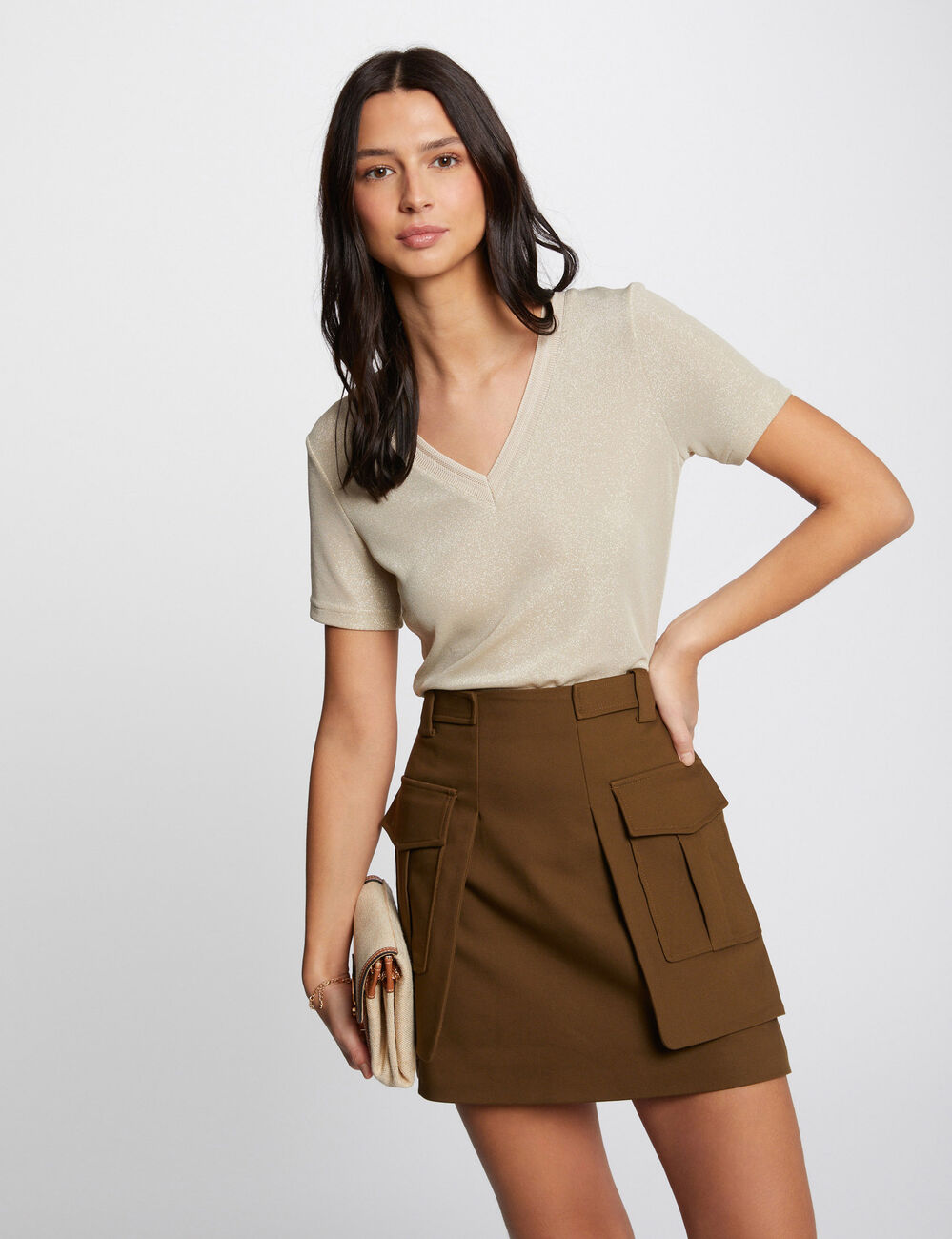 Jupe courte poches côtés vert kaki femme