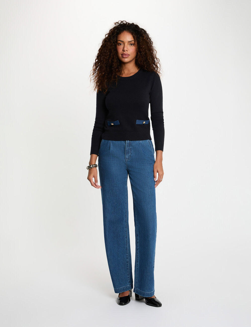 Pull col rond bleu marine femme