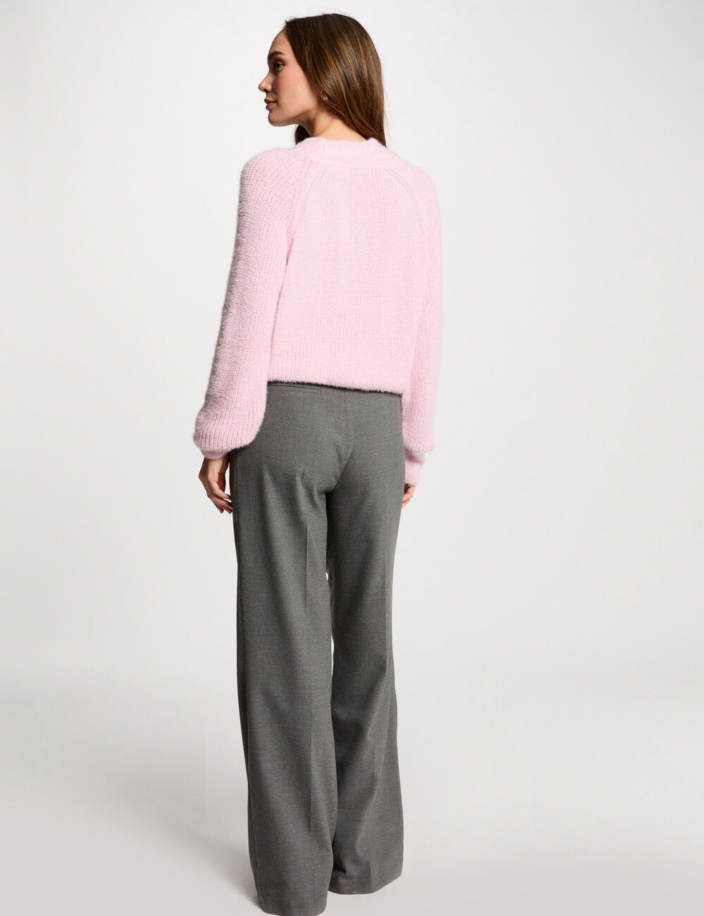 Pantalon large &agrave; pinces gris clair femme