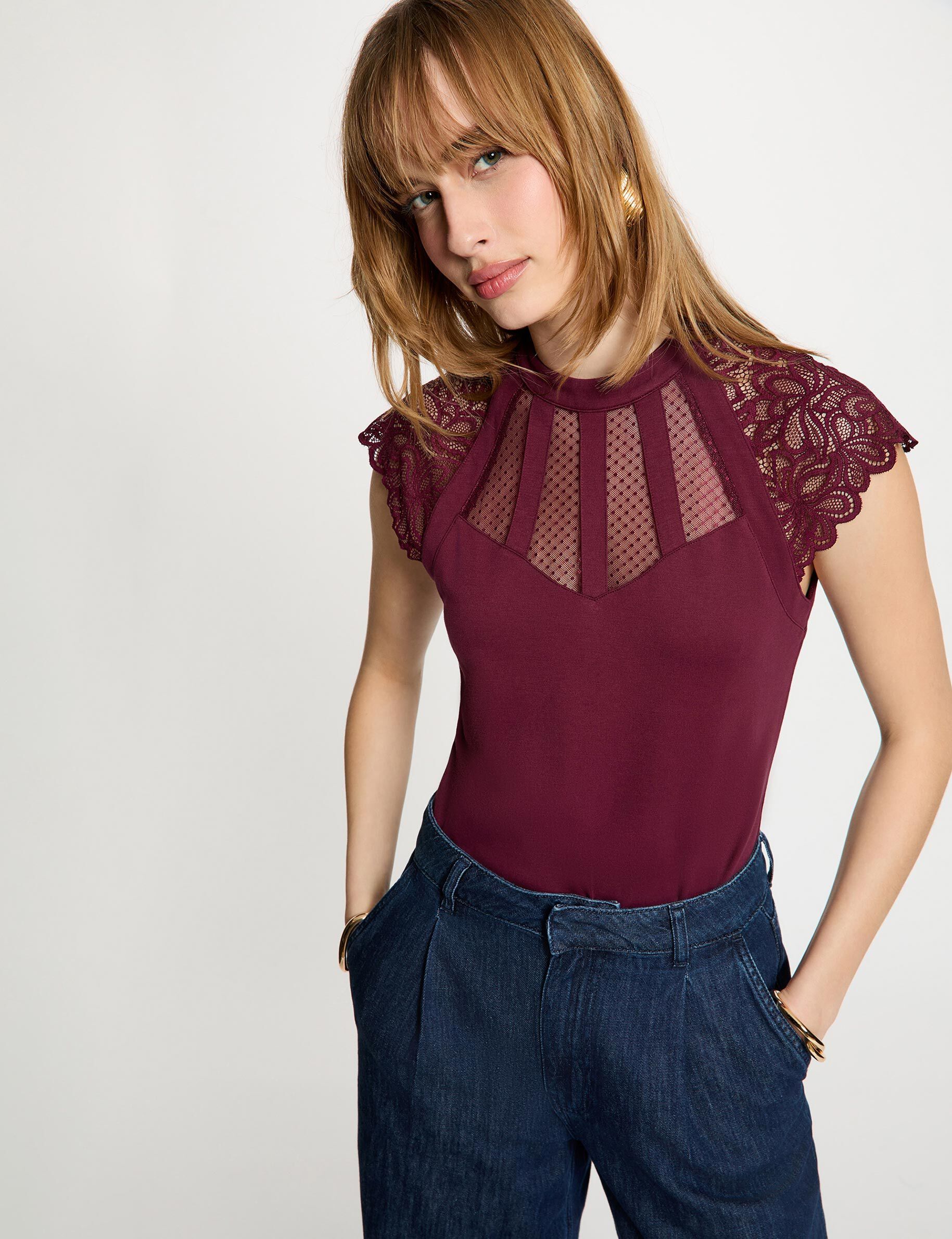 T shirt manches courtes à dentelle femme - vue 1