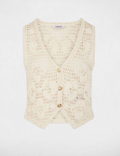 Gilet sans manches col v ivoire femme