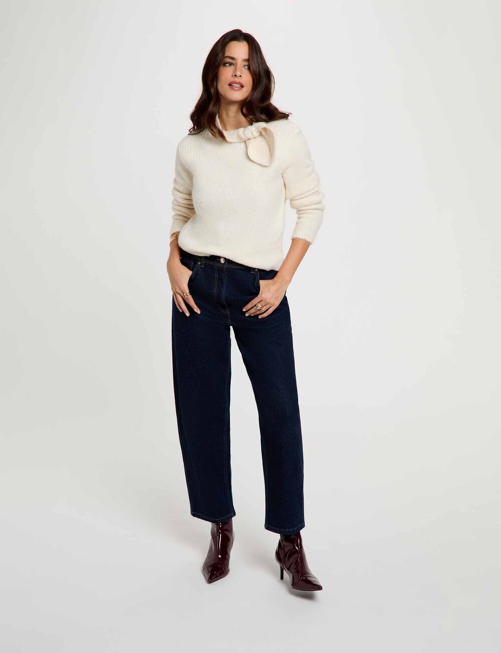 Pull col montant ivoire femme
