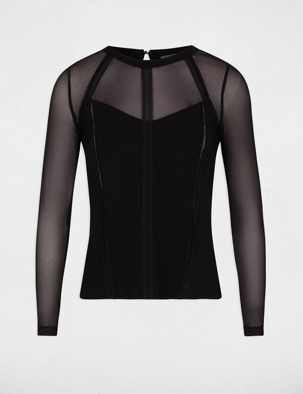 T-shirt dentelle manches longues noir femme