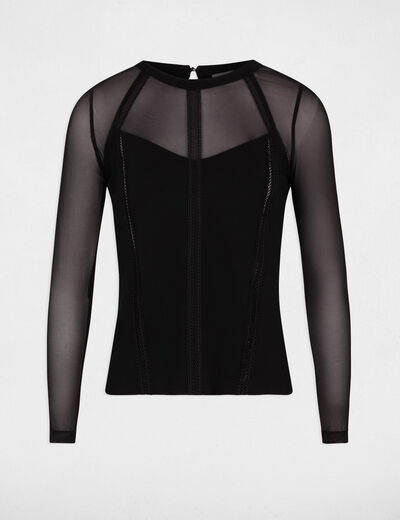 T-shirt dentelle manches longues noir femme