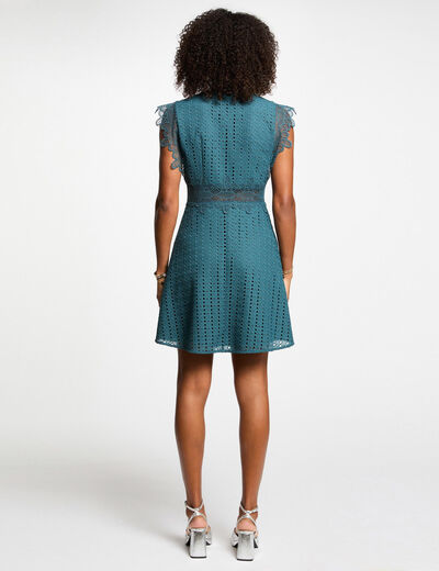 Robe courte évasée dentelle bleu pétrole femme
