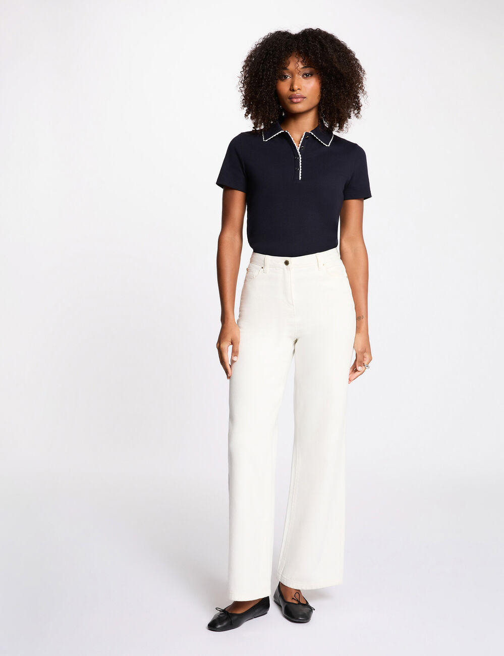 Top cintr&eacute; col &agrave; revers bleu marine femme