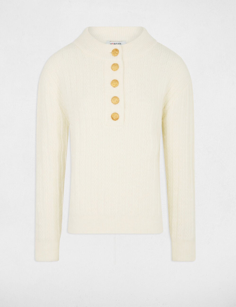 Pull court col montant ivoire femme
