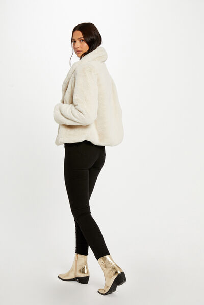 Manteau imitation fourrure ivoire femme