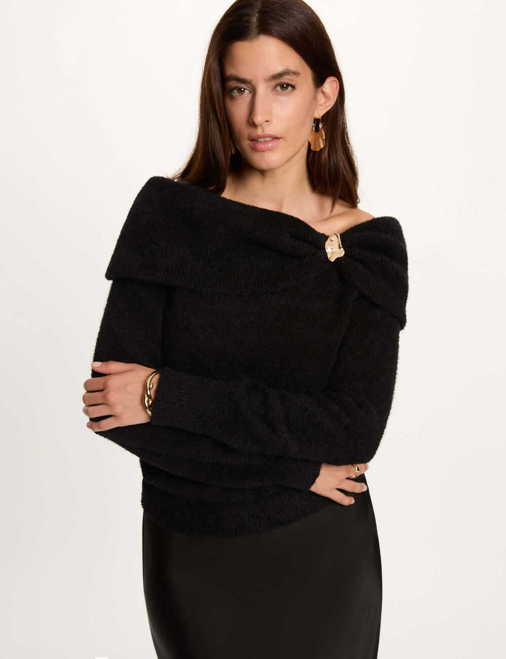 Pull col bardot noir femme