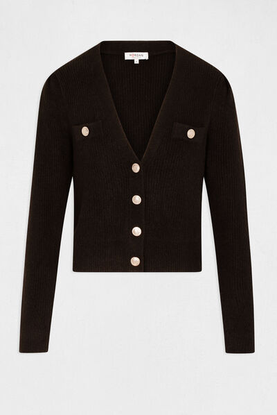 Gilet manches longues boutonné noir femme