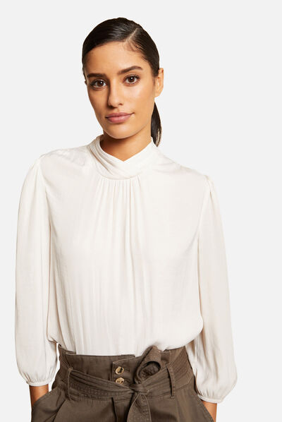 Blouse manches 3/4 satinée ecru moyen femme
