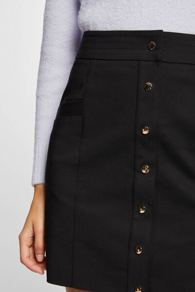 Jupe droite taille haute boutonnée noir femme