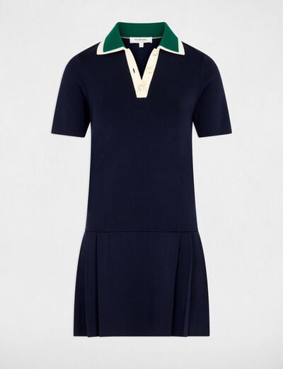 Robe tricot pliss&eacute;e bleu marine femme