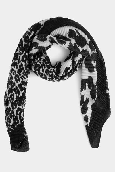 Foulard plissé imprimé animalier noir femme