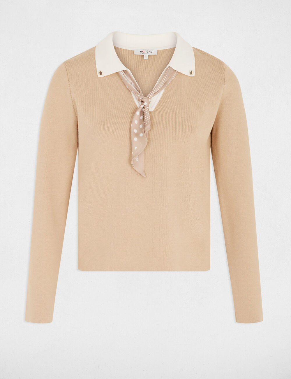 Pull col &agrave; revers beige femme