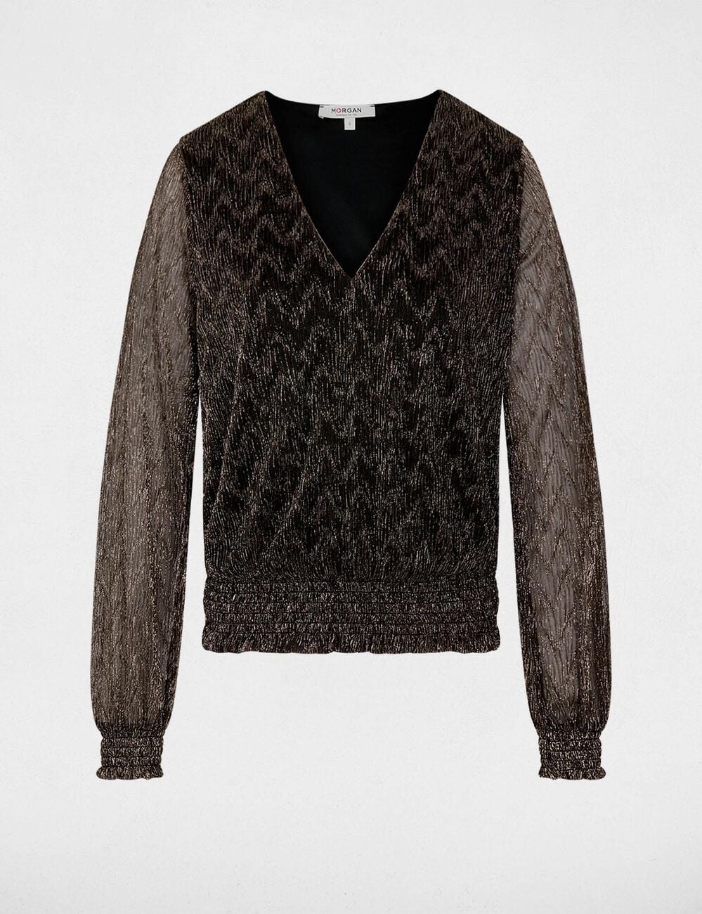 Blouse col v manches longues couleur bronze femme