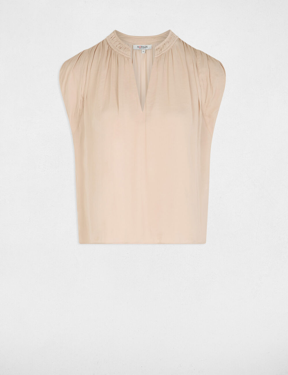 Blouse manches courtes satin beige clair femme